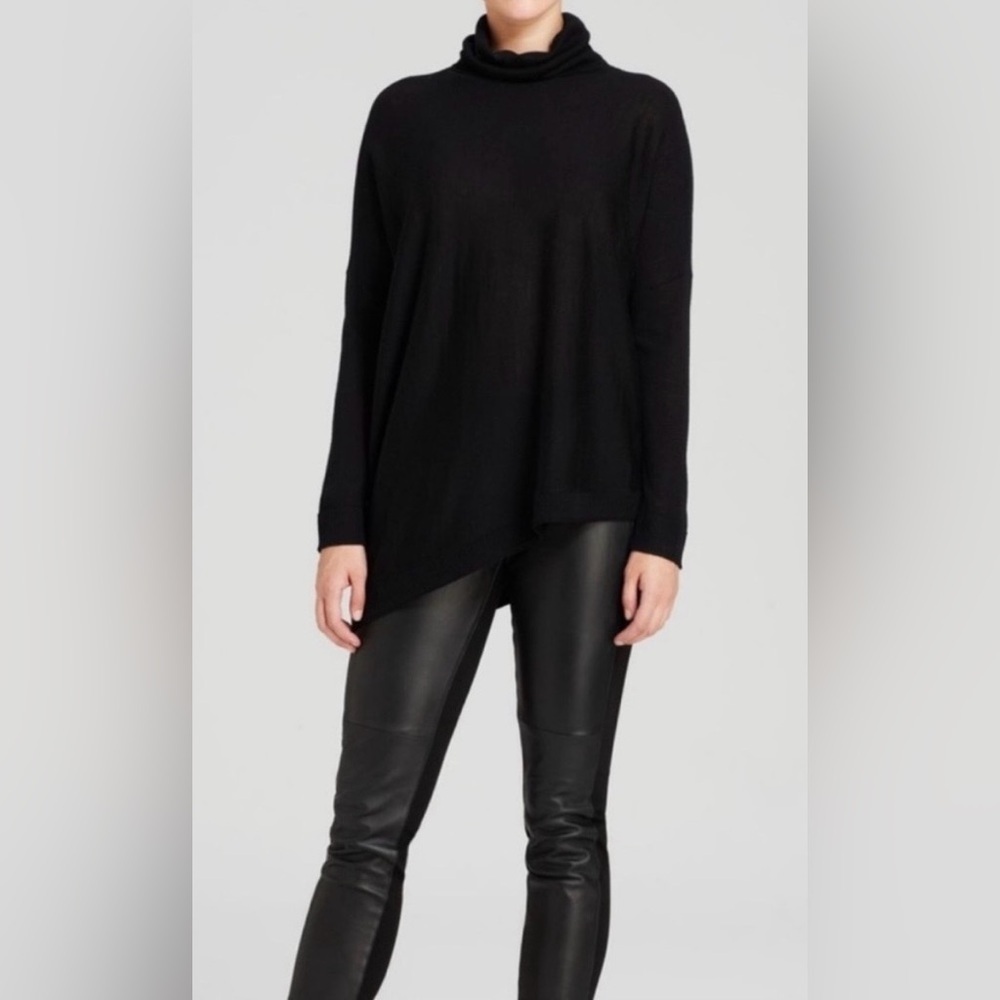 EILEEN FISHER BLACK COWL NECK MERINO WOOL SWEATER